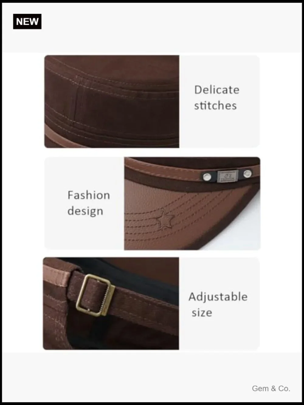 Twill Military Flat Top Cap Adjustable Cotton PU Leather Hat